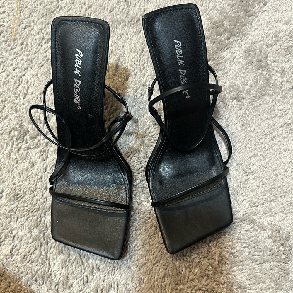 Public Desire Rayelle heeled sandals with square toes in black